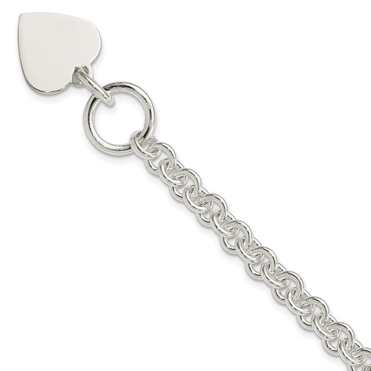 Sterling Silver Engraveable Heart Disc on Fancy Link Toggle 7.75in Bracelet