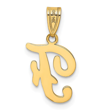 14k Yellow Gold Script Letter F Initial Pendant for Women