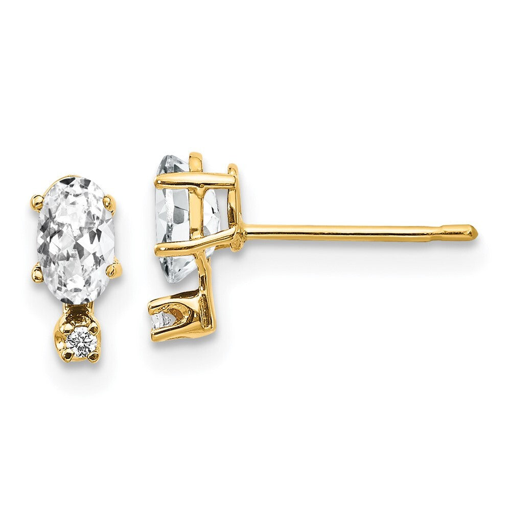 14k Yellow Gold Diamond & White Topaz Birthstone Stud Earrings Gift for Women