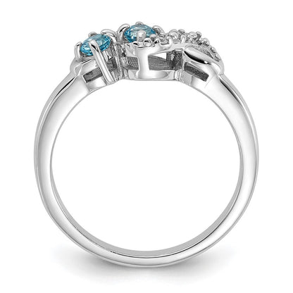 Sterling Silver Rhodium-plated Light Swiss Blue Topaz and CZ Swirl Ring Size 7