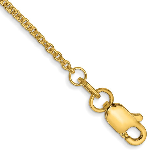 14k Yellow Gold 9 inch 1.4mm Round Open Link Cable with Lobster Clasp Anklet