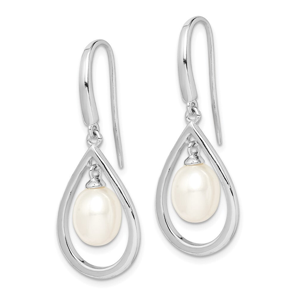 Sterling Silver 6-7mm White Teardrop Freshwater Cultured Pearl Dangle Earrings