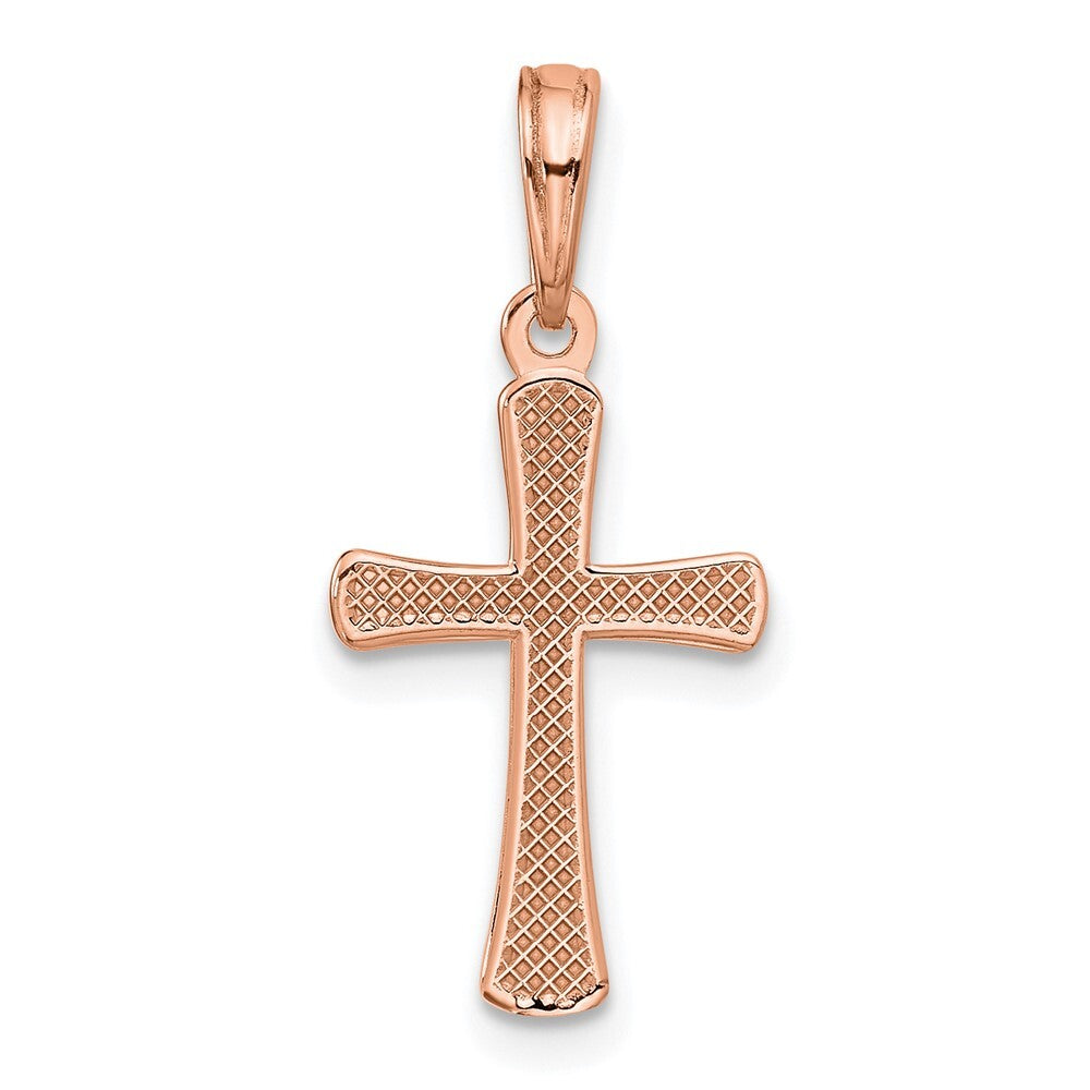 14k Rose Gold Polished Beveled Cross  Round Tips Charm Pendant for Women