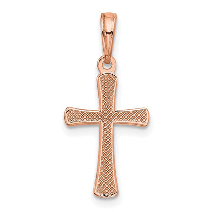 14k Rose Gold Polished Beveled Cross  Round Tips Charm Pendant for Women