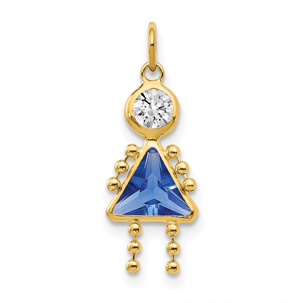 14k Yellow Gold September Girl Birthstone Charm Pendant for Women
