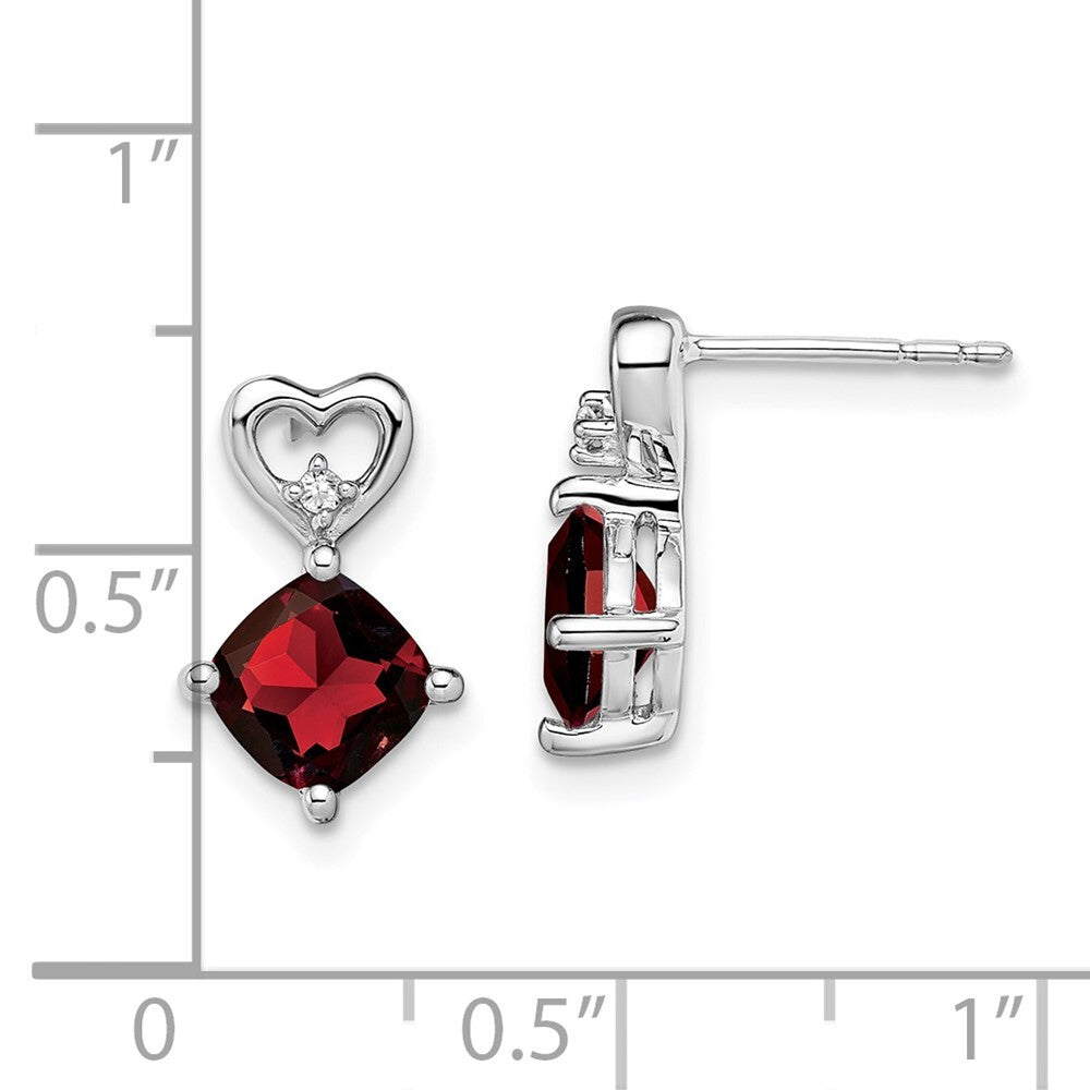 14k White Gold Garnet and Diamond Heart Drop & Dangle Earrings