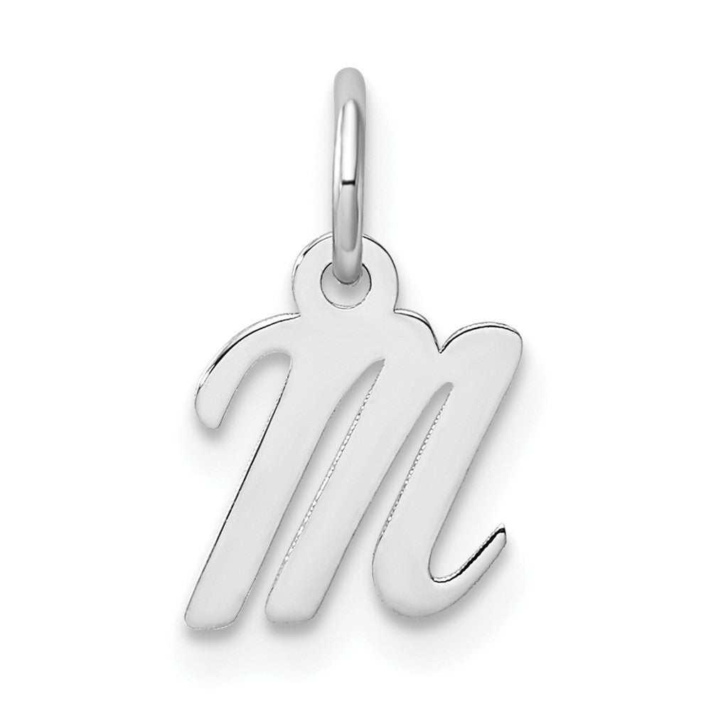 14k White Gold Small Script Letter M Initial Charm Pendant