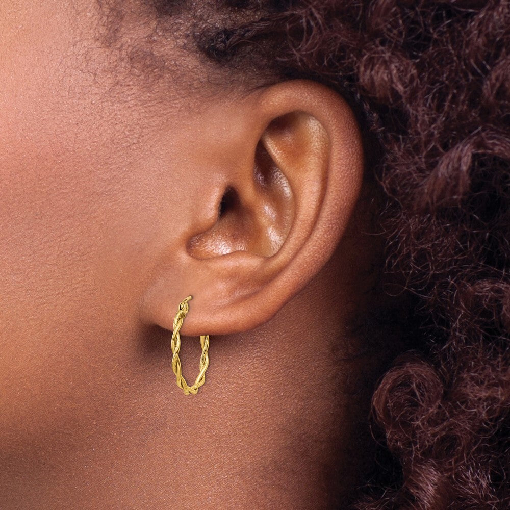 14k Yellow Gold Polished 2.25mm Twisted Hoop Earrings Gift for Women