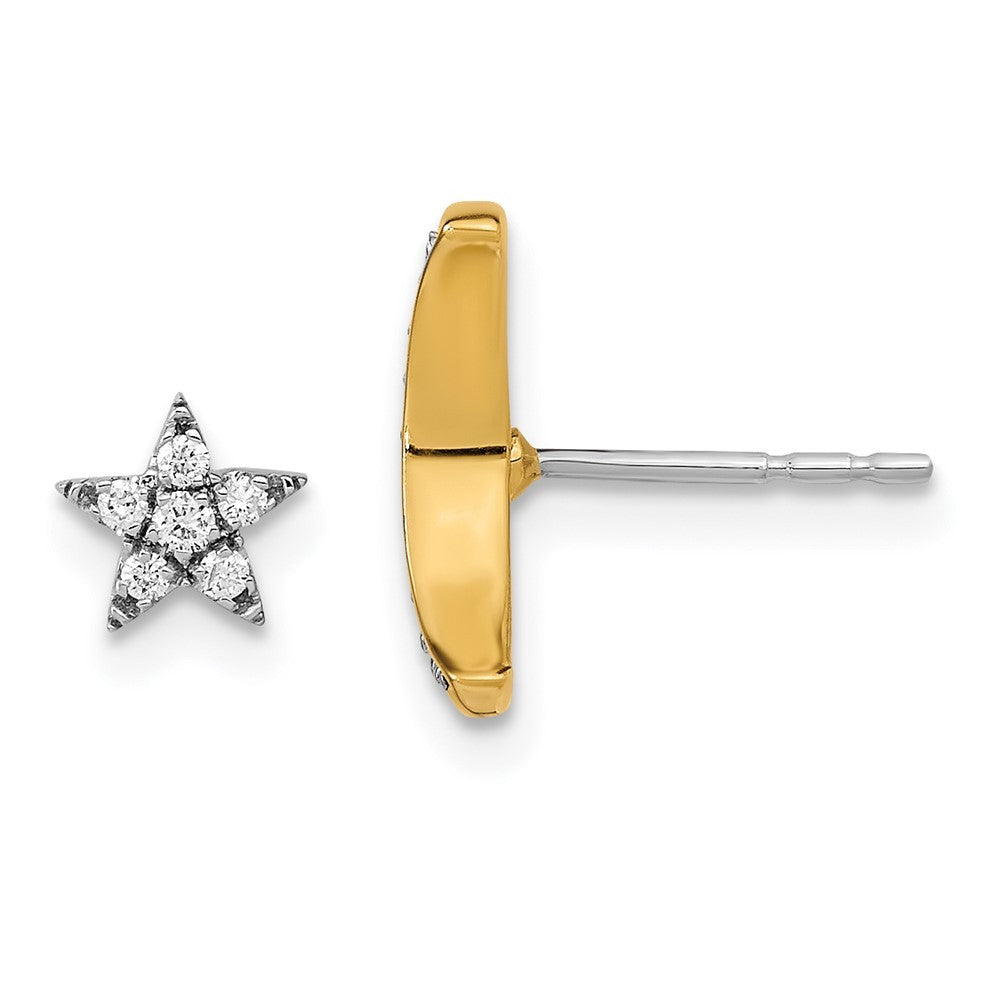 14k Two-tone Gold Moon andStar Diamond Mis-match Earrings