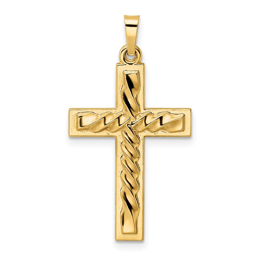 14k Yellow Gold Polished and Twisted Hollow Cross Pendant