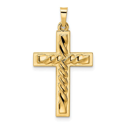 14k Yellow Gold Polished and Twisted Hollow Cross Pendant