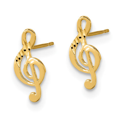 14k Yellow Gold Polished Musical Note Stud Earrings Gift for Women