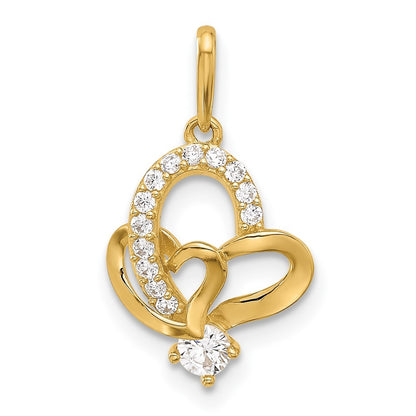 14k Yellow Gold Polished CZ Double Heart Pendant