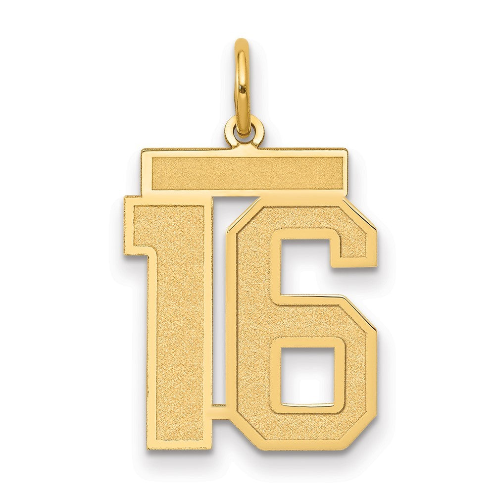 14k Yellow Gold Medium Satin Number 16 Charm Pendant