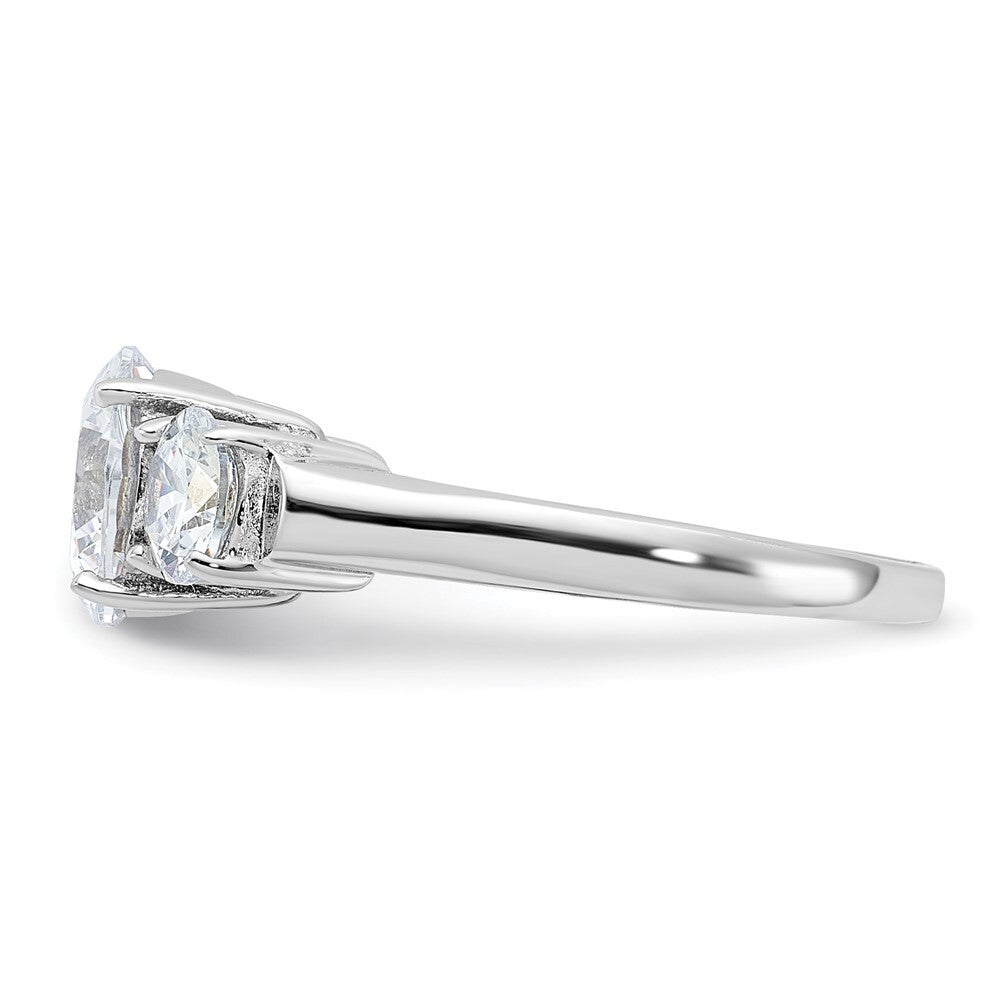 Sterling Silver Rhodium-plated Three Stone Cubic Zirconia Ring Size 8