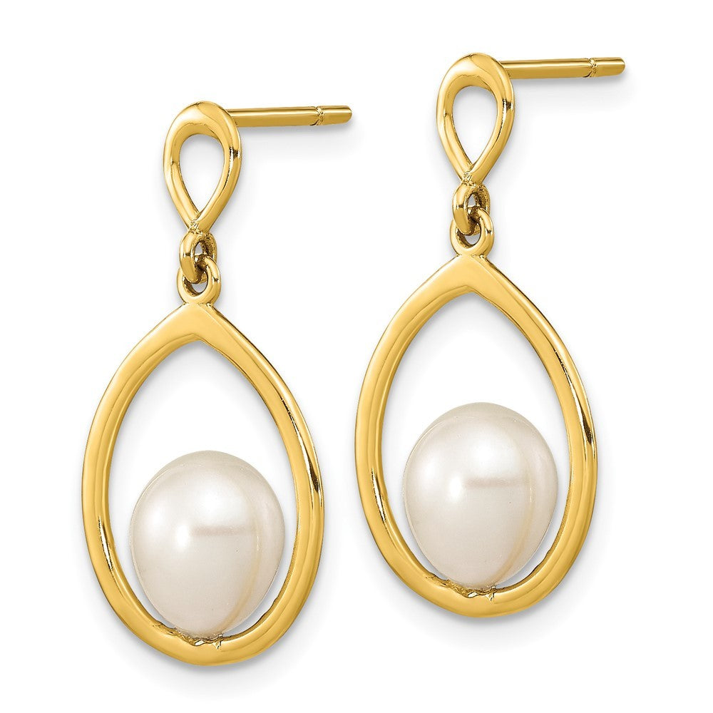 14k Yellow Gold 6-7mm White Teardrop Freshwater Cultured Pearl Dangle Earrings