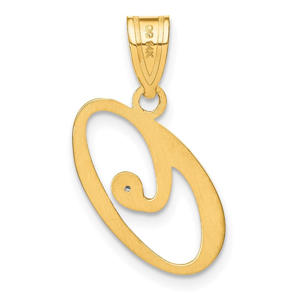 14k Yellow Gold Script Letter O Initial Pendant with Diamond for Women