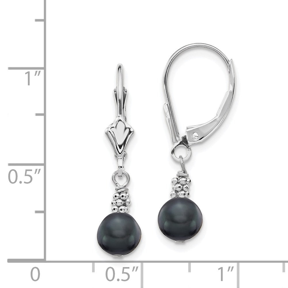 14k White Gold 5-6mm Black Semi-round Freshwater Cultured Pearl Dangle Earrings