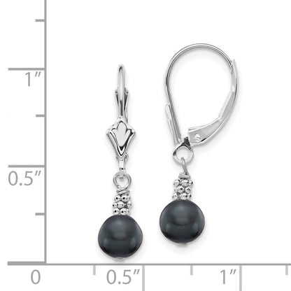 14k White Gold 5-6mm Black Semi-round Freshwater Cultured Pearl Dangle Earrings