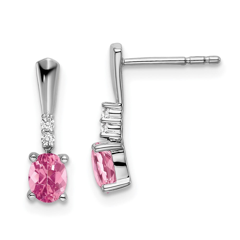 14k White Gold Oval Pink Tourmaline and Diamond Dangle Earrings Gift for Women