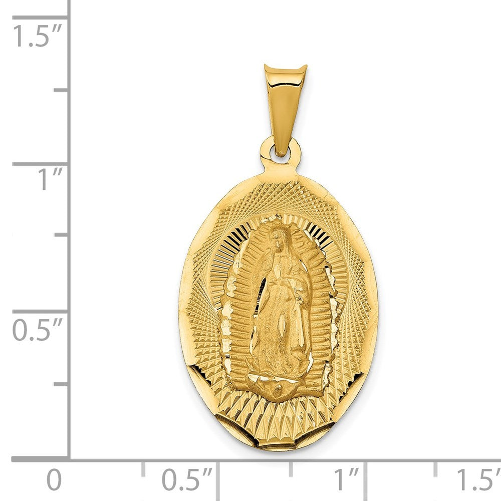 14k Yellow Gold Polished Diamond-Cut Lady Of Guadalupe Oval Pendant