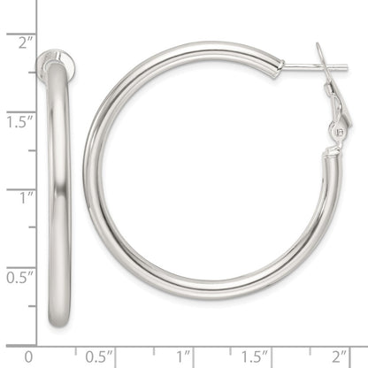 Sterling Silver Polished 40x3.25mm Omega Back Round Hoop Earrings