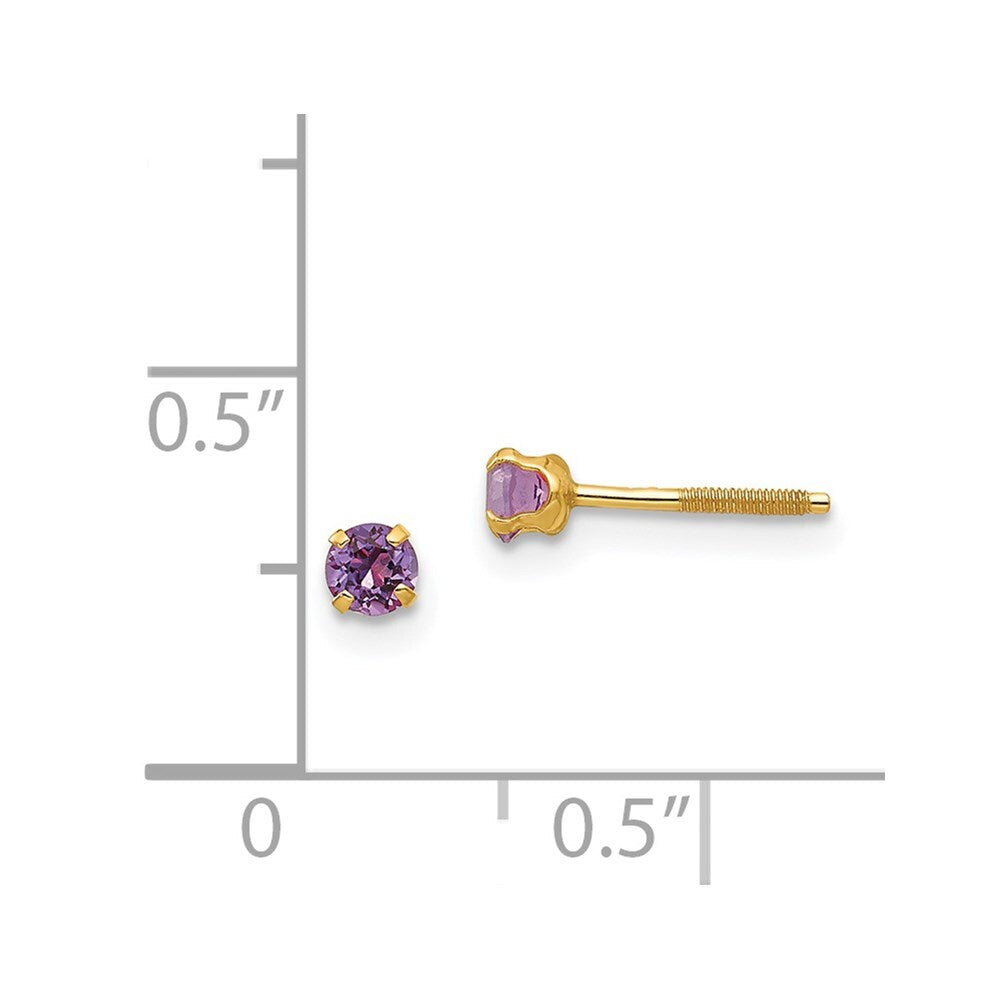14k Yellow Gold 3mm Imitation Amethyst Birthstone Stud Earrings (Feb)