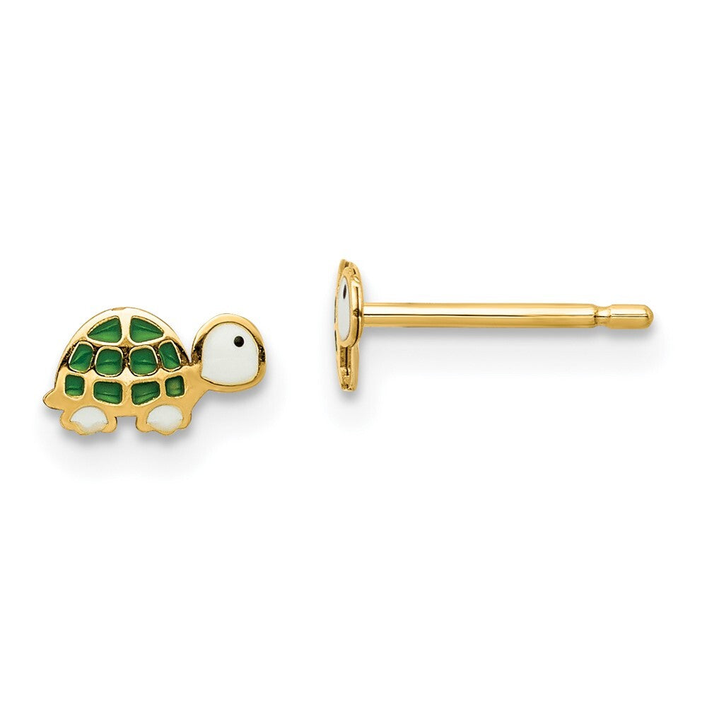 14k Yellow Gold Enamel Turtle Stud Earrings Gift for Women