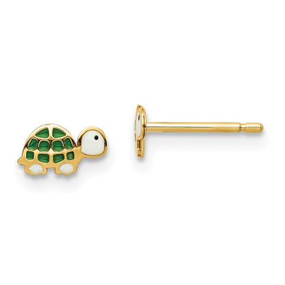 14k Yellow Gold Enamel Turtle Stud Earrings Gift for Women