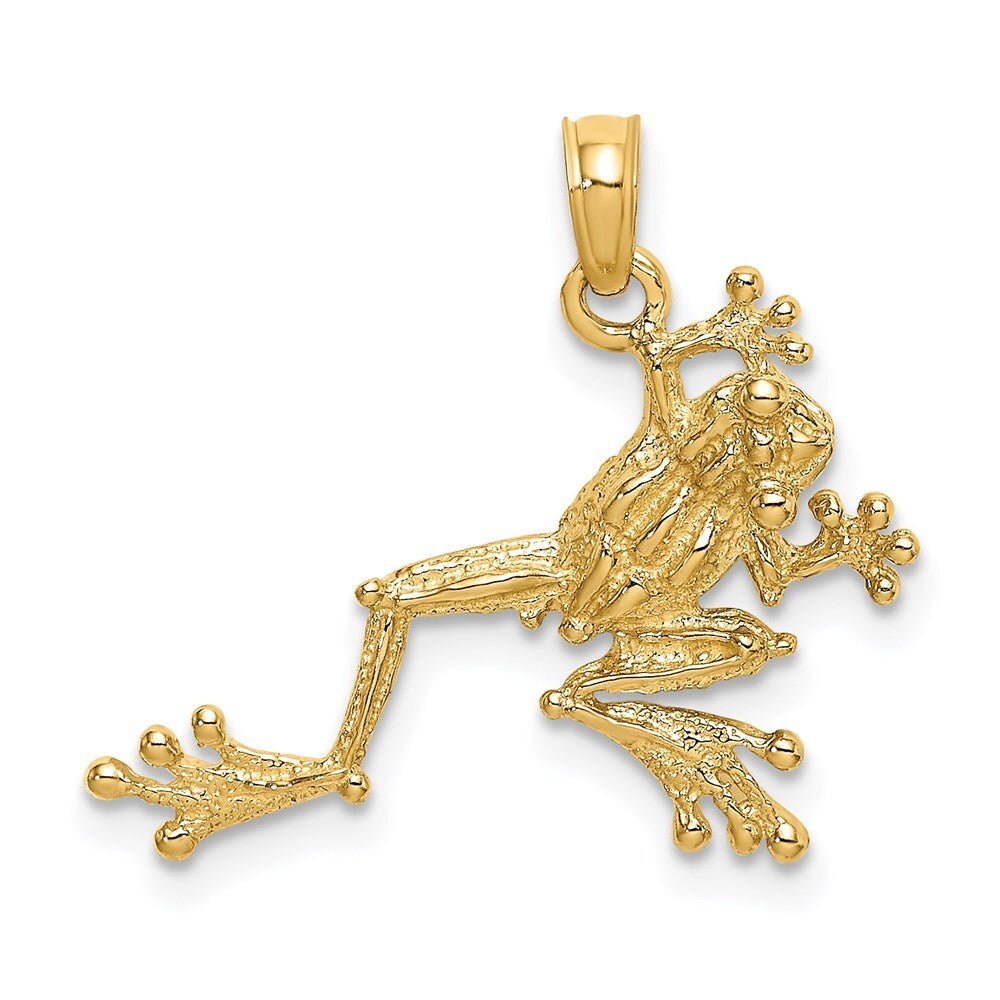 14k Yellow Gold 2-D Textured Frog Charm Pendant for Women