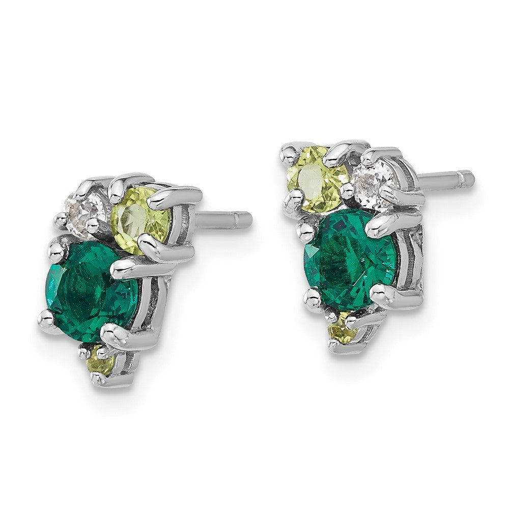 Sterling Silver Rhodium Cr.Emerald Peridot and White Topaz Earrings
