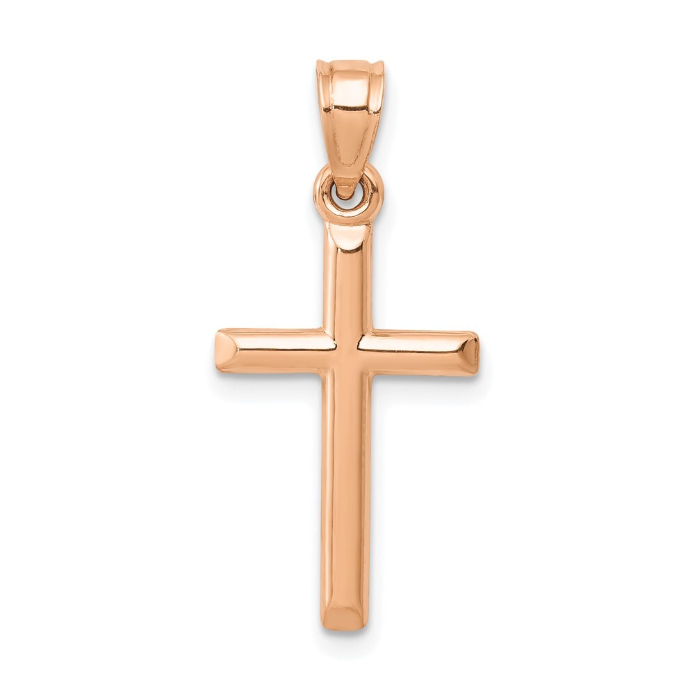 14k Rose Gold Polished Hollow Cross Pendant for Women