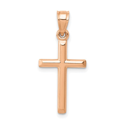 14k Rose Gold Polished Hollow Cross Pendant for Women