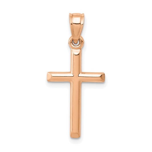 14k Rose Gold Polished Hollow Cross Pendant for Women