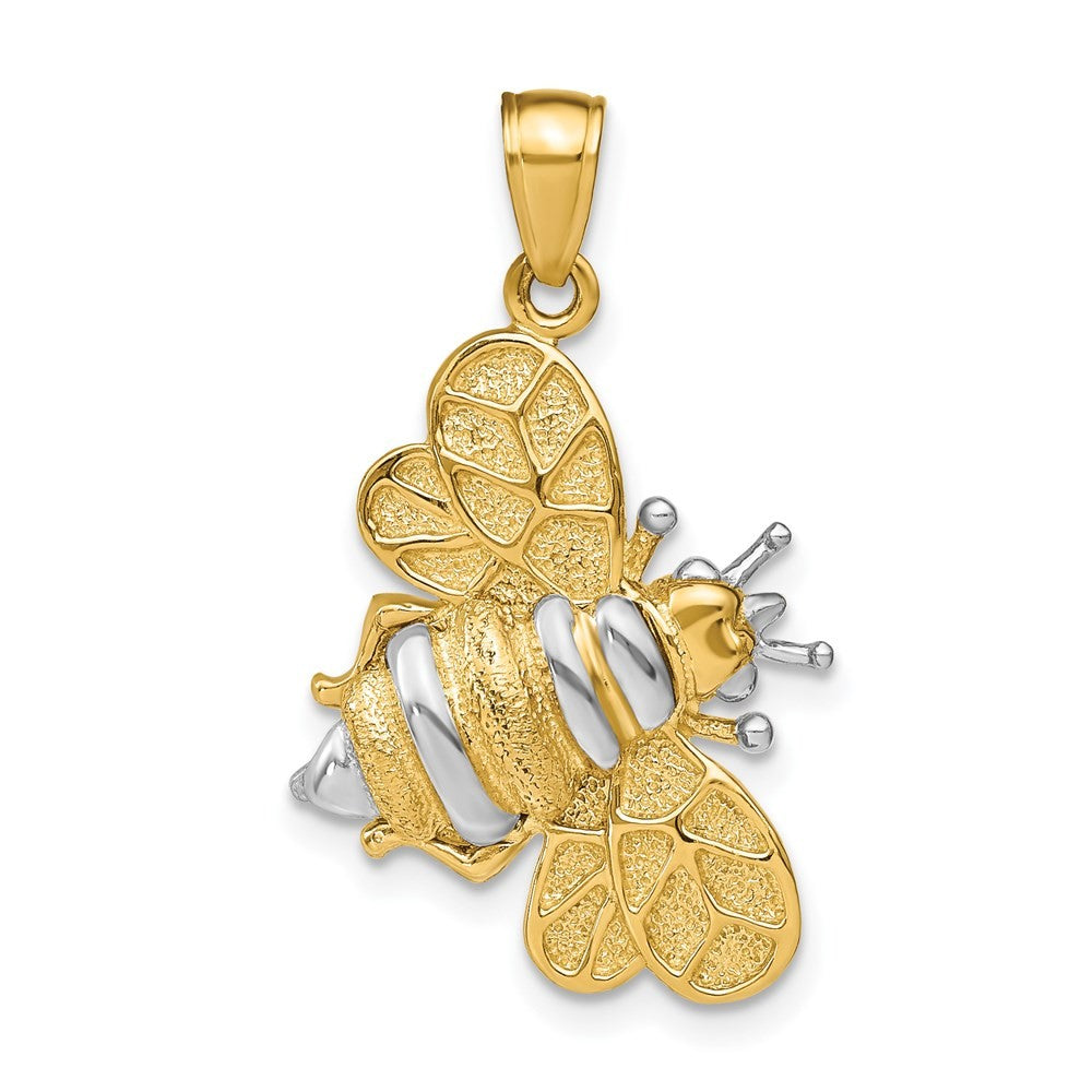 14k Yellow Gold White Rhodium 3-D Bumblebee Charm
