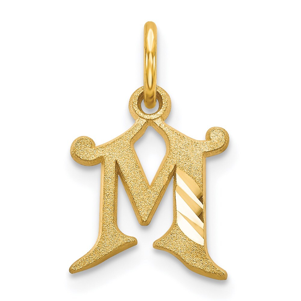 14k Yellow Gold Letter M Initial Charm Pendant for Women