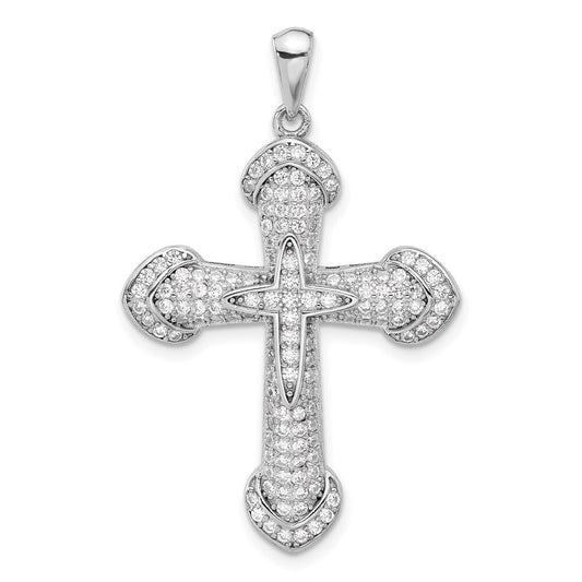 Sterling Silver Rhodium-plated Cubic Zirconia Cross Pendant