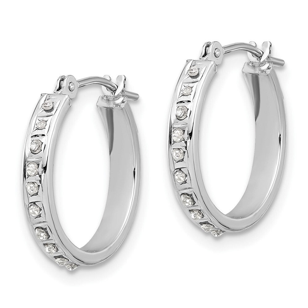 14K White Gold Diamond Fascination Polished Hoop Earrings Gift for Women