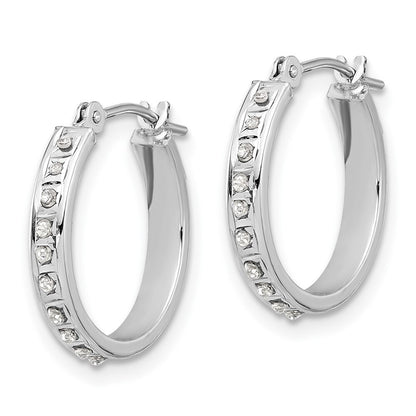 14K White Gold Diamond Fascination Polished Hoop Earrings Gift for Women