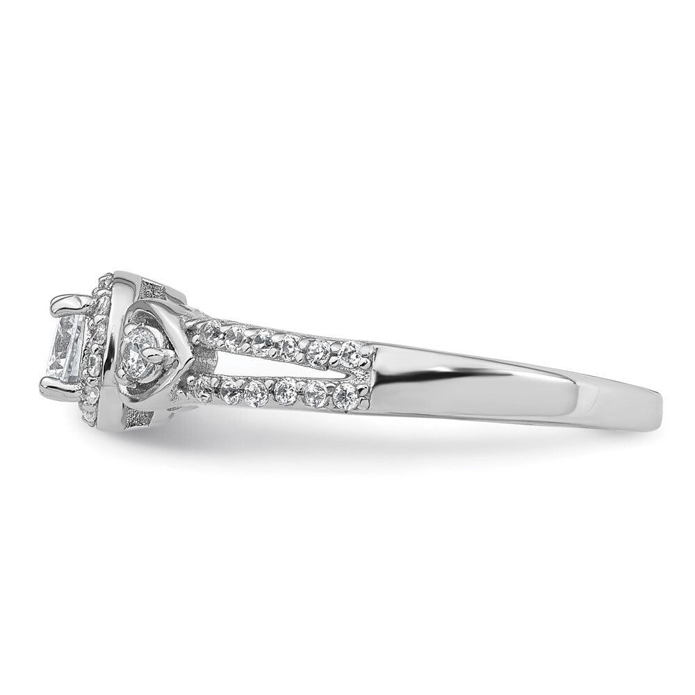 Sterling Silver RH-plated Polished CZ Halo Heart Ring Size 7