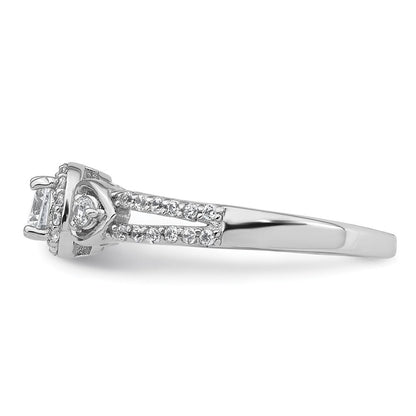 Sterling Silver RH-plated Polished CZ Halo Heart Ring Size 7