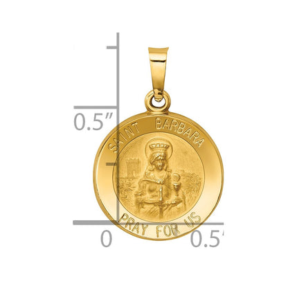 14k Yellow Gold Polished and Satin St. Barbara Medal Hollow Pendant for Women