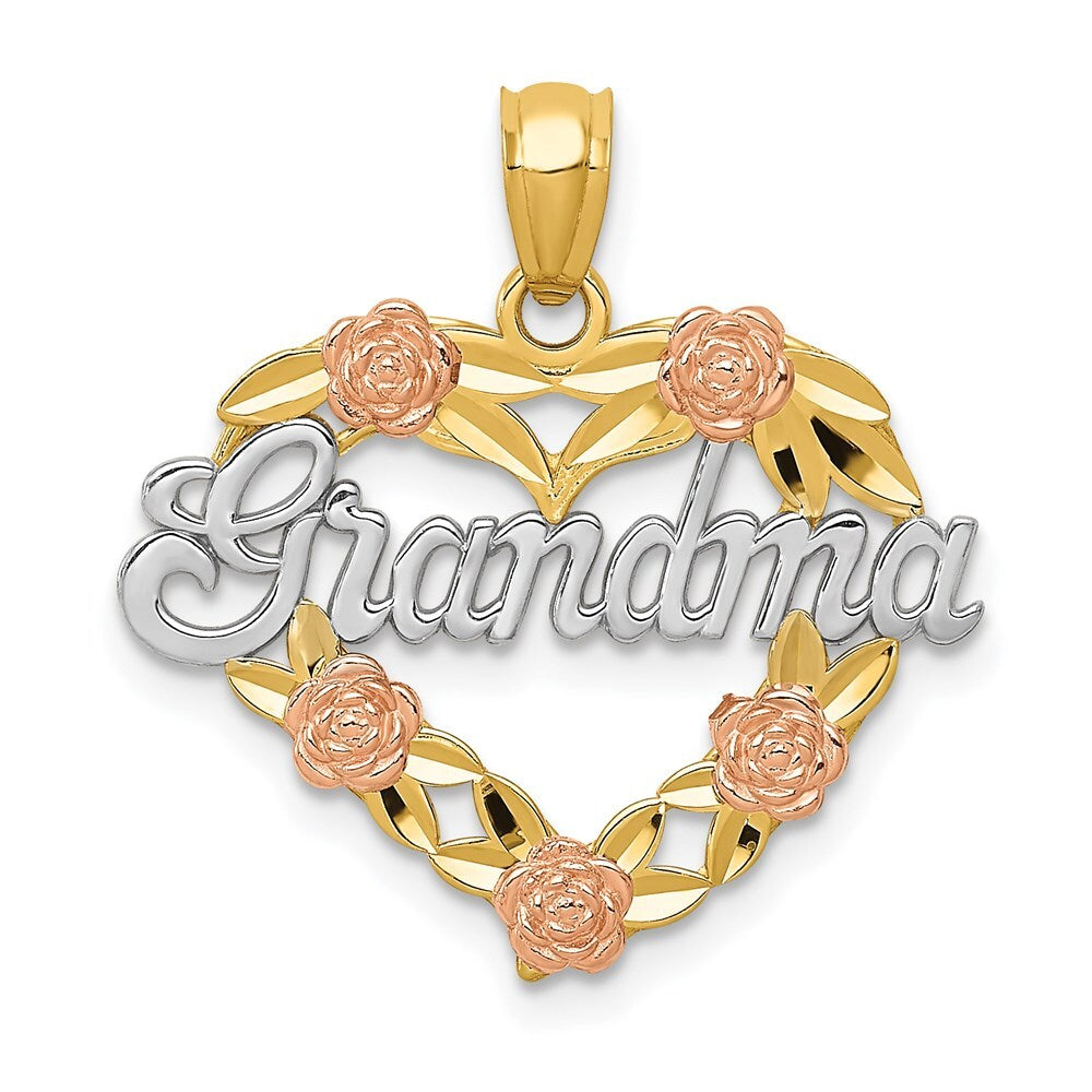 14k Two-tone Gold White Rhodium GRANDMA Heart Pendant for Women