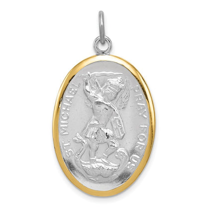 Sterling Silver Reversible Rhodium-plated & Vermeil St. Michael Medal Pendant