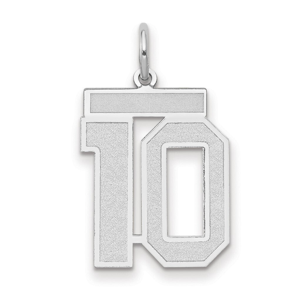 14k White Gold Medium Satin Number 10 Charm Pendant for Women