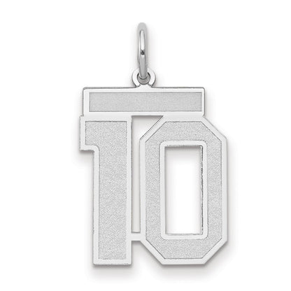 14k White Gold Medium Satin Number 10 Charm Pendant for Women