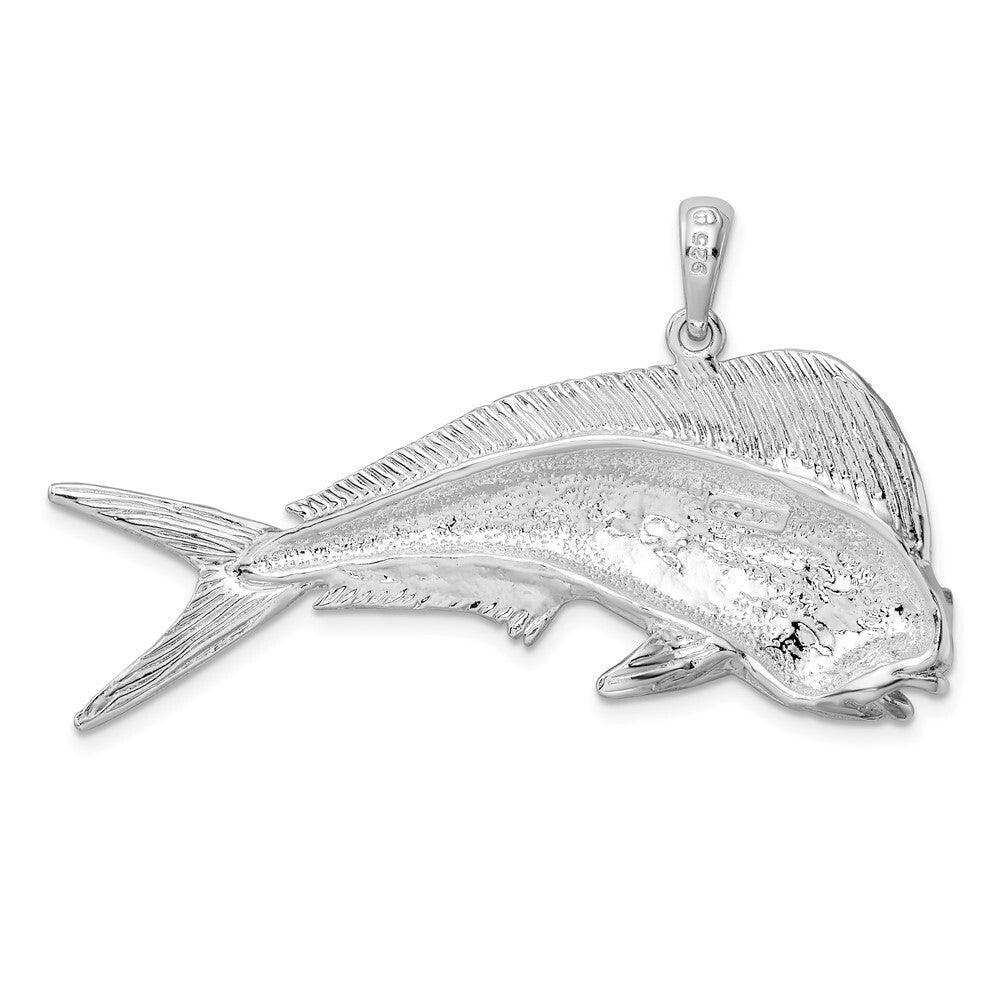 Sterling Silver Rhodium-Plated Polished Mahi-Mahi Fish Pendant