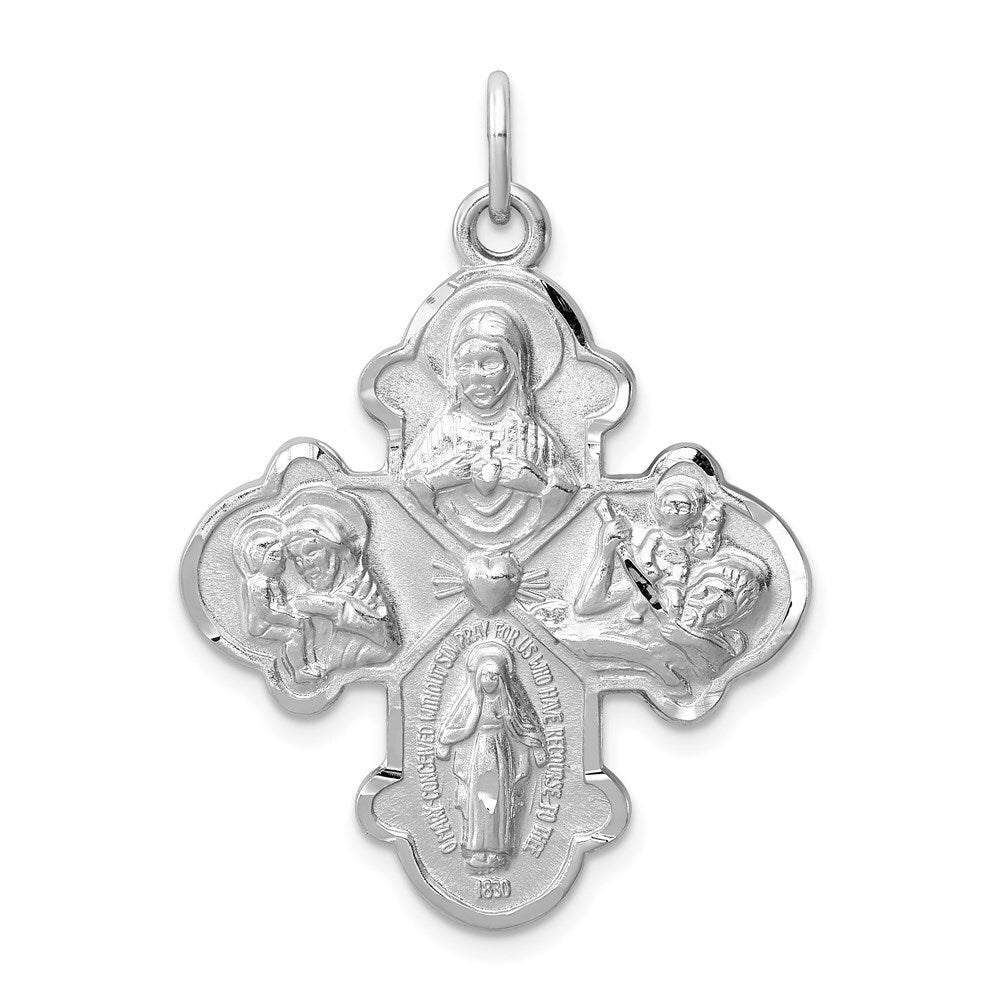 Sterling Silver Rhodium-plated Satin 4-way Medal Pendant