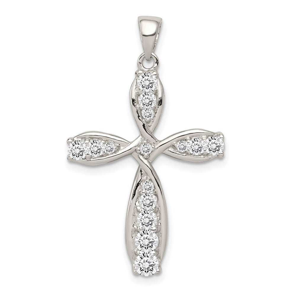 Sterling Silver Rhodium-plated Cubic Zirconia Cross Pendant
