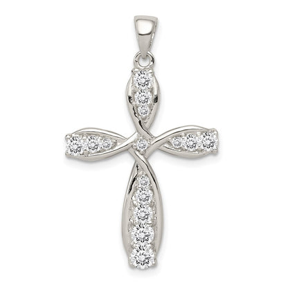 Sterling Silver Rhodium-plated Cubic Zirconia Cross Pendant